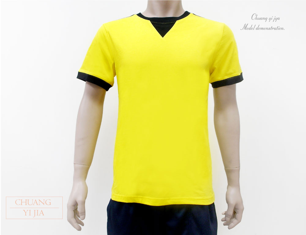 T恤訂製款V形剪接中性-黃配黑