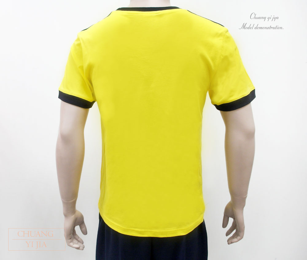 T恤訂製款V形剪接中性-黃配黑