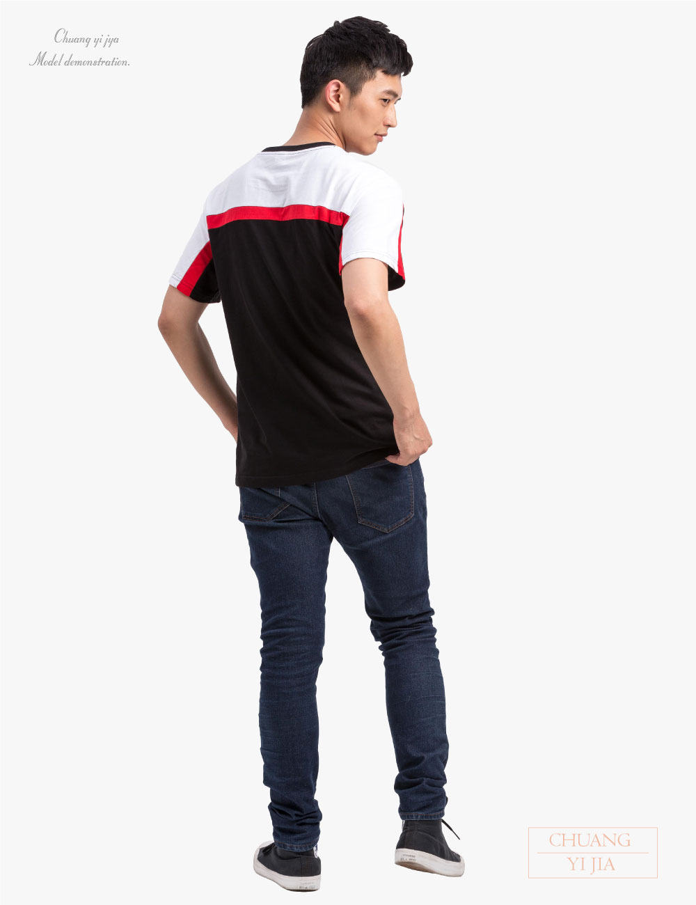客製T恤圓領短袖中性版-黑/白/紅-正面