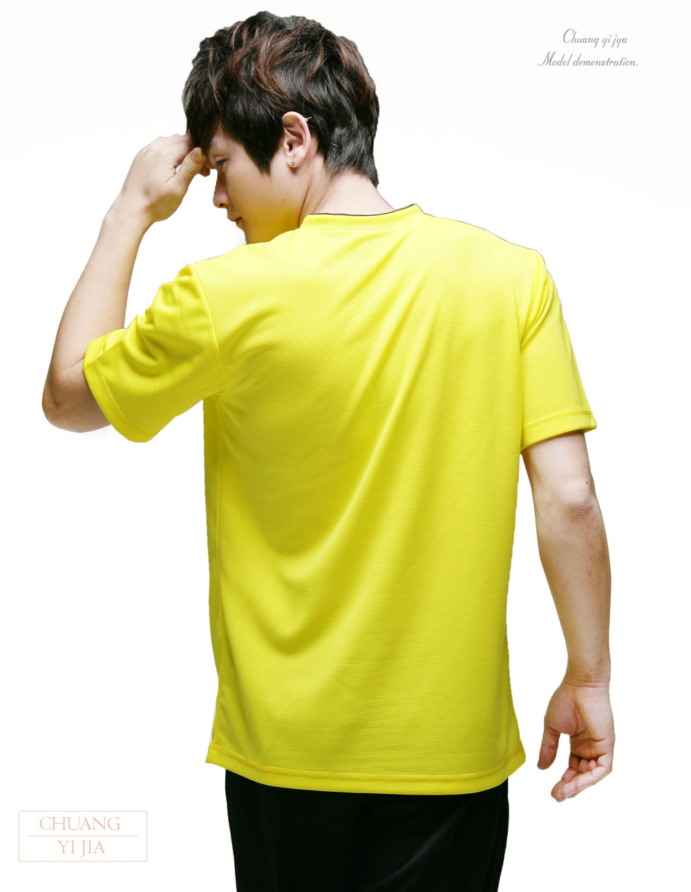 T恤訂製款v領休閒風中性-黃色出黑