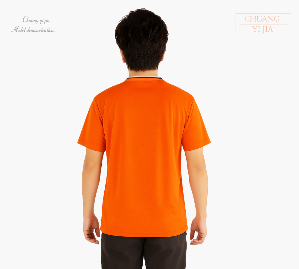 橘色撞色運動風短袖 T 恤｜創意家團體服-背面