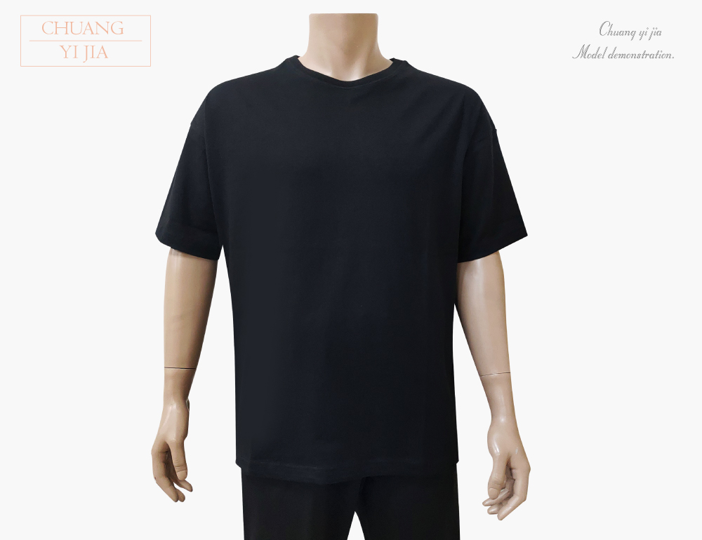 客製T恤圓領短袖中性版-落肩版黑色-創e家團體服