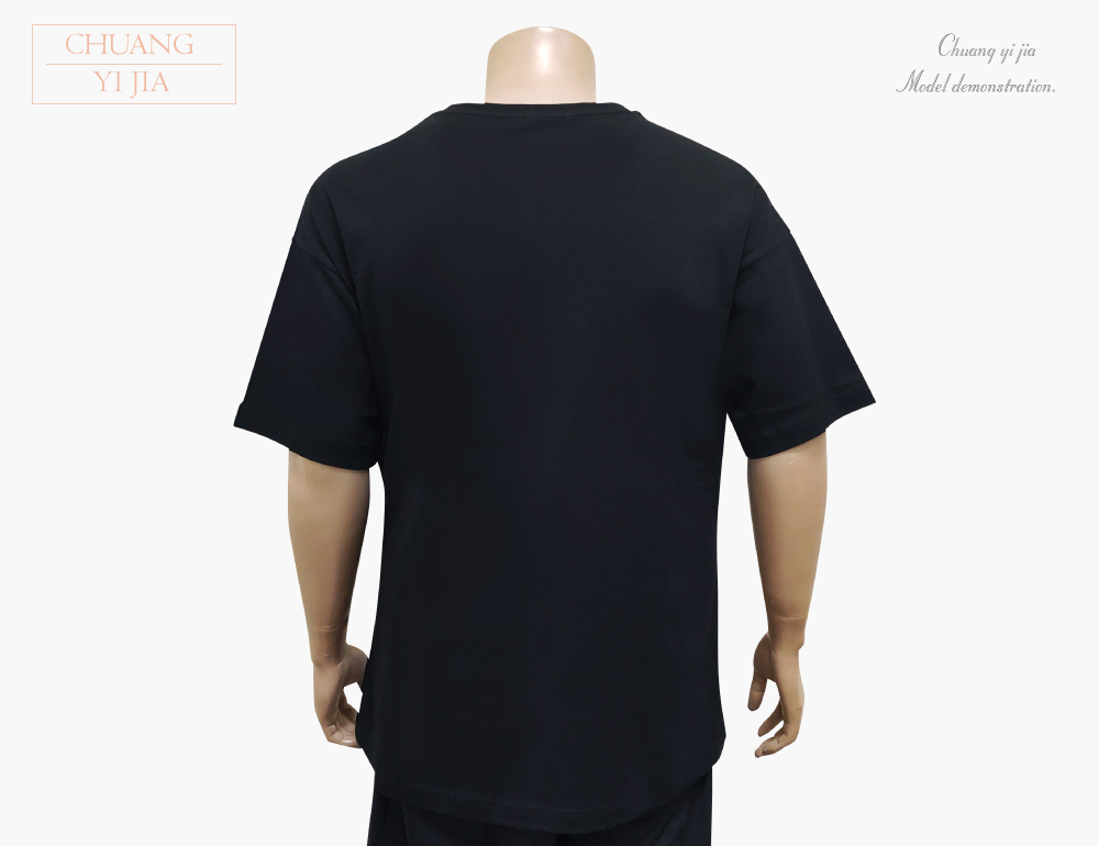 客製T恤圓領短袖中性版-落肩版黑色-創e家團體服