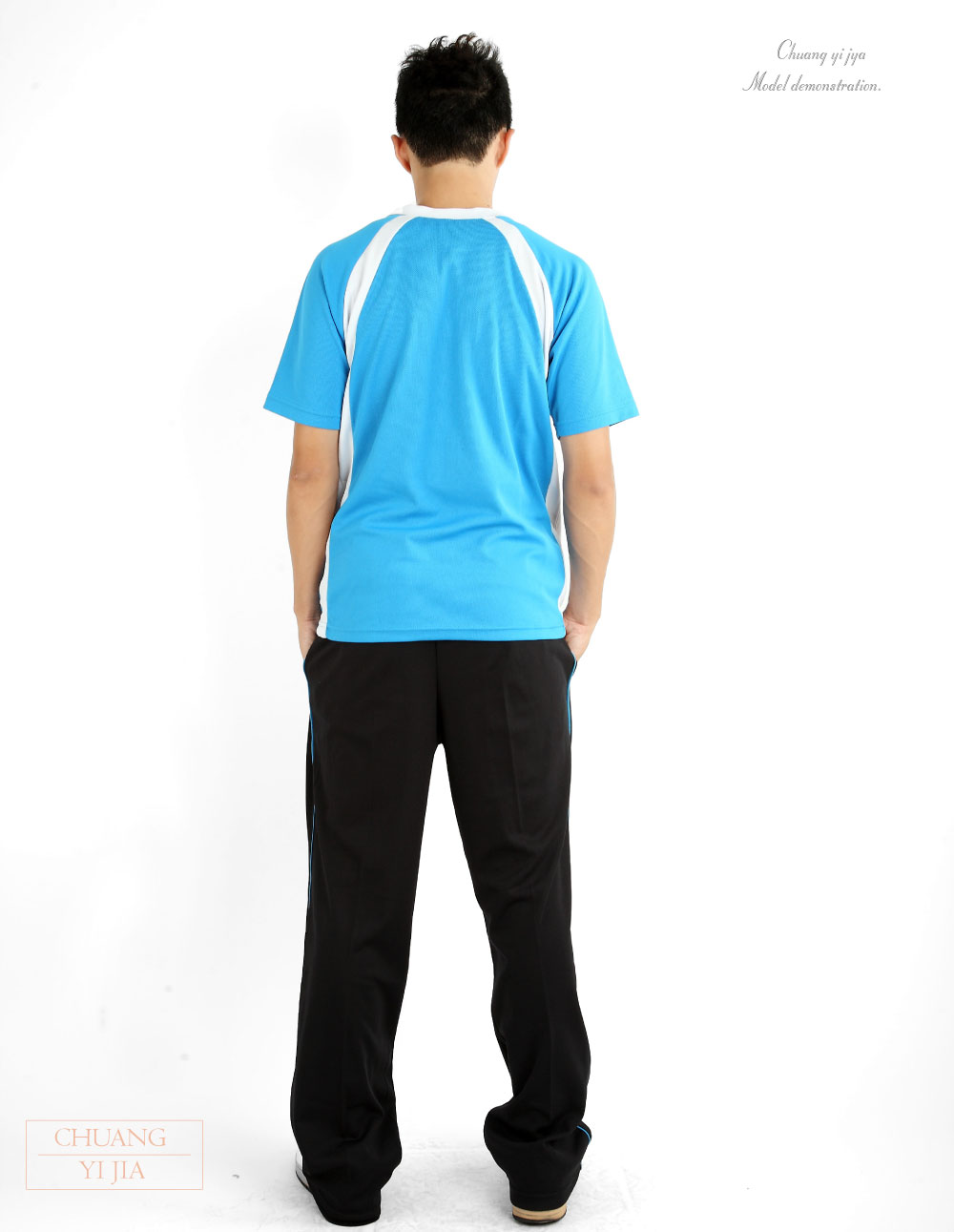 T恤訂製款運動風中門襟中性-翠藍