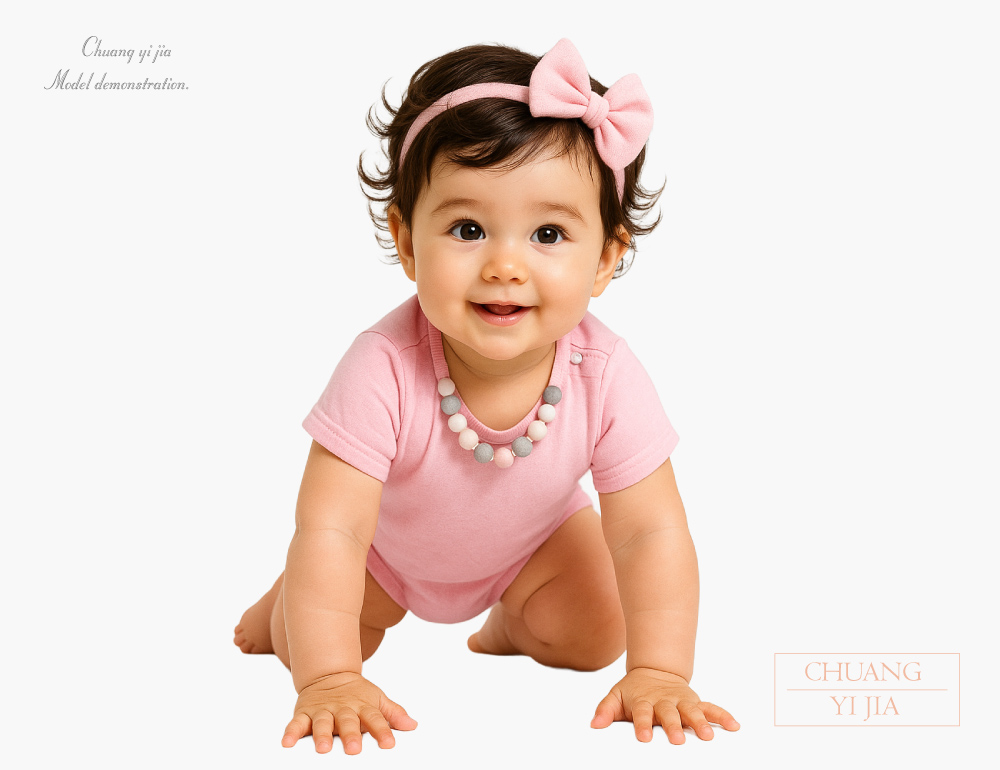 創e家團體服-嬰兒包屁衣-素面粉紅 正面示意