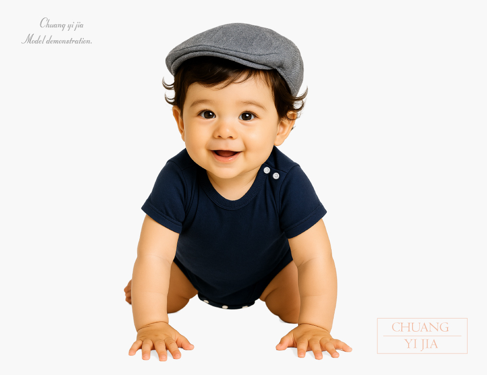 創e家團體服-嬰兒包屁衣-素面丈青 正面示意