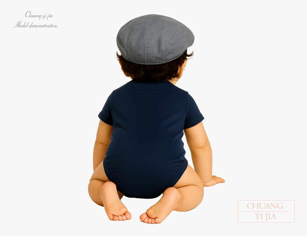 創e家團體服-嬰兒包屁衣-素面丈青 背面示意