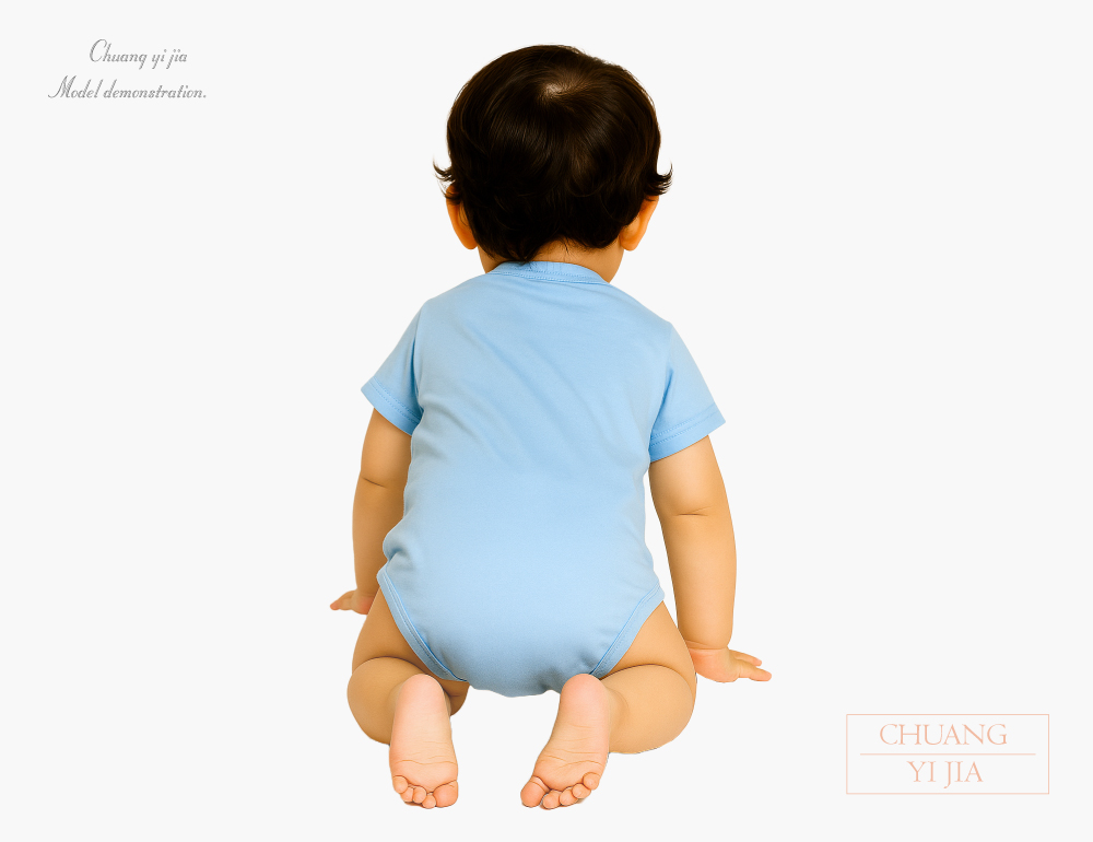 創e家團體服-嬰兒包屁衣-素面水藍 背面示意