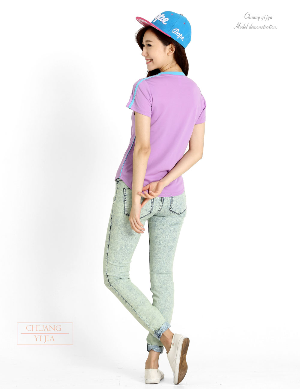 T恤訂製款簡約風腰身-紫水藍-創e家團體服