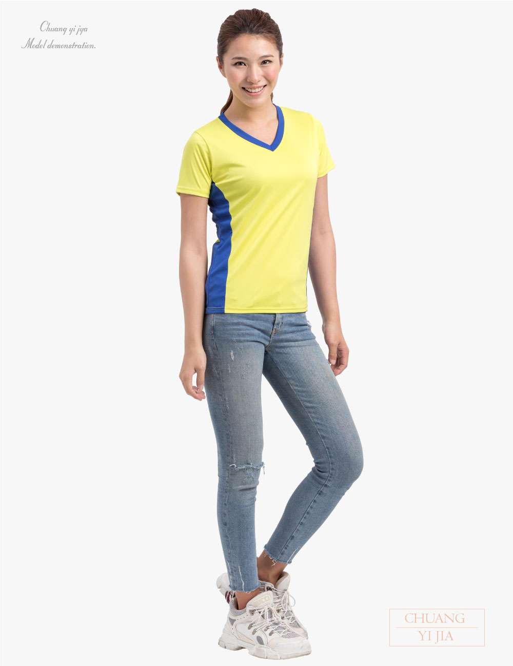 客製化T恤運動腰身接片-黃藍-創e家團體服