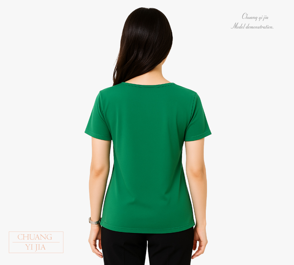 創e家團體服-短袖T恤 訂製 滾領V字造型 綠色 背面