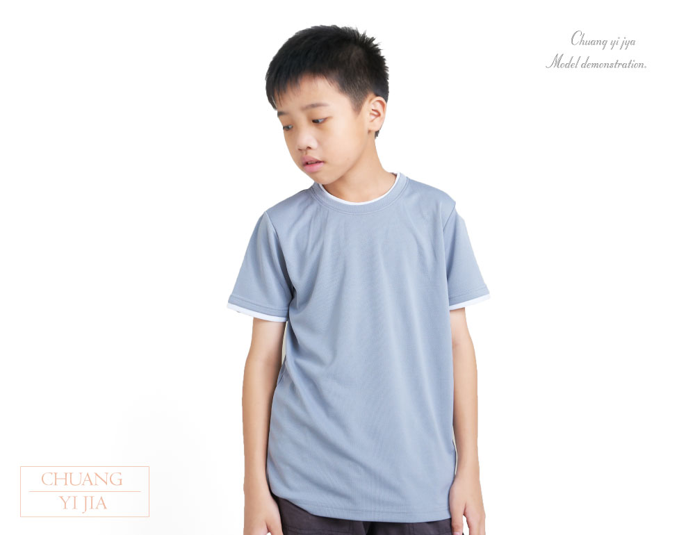 創e家團體服-T恤訂製款簡約風童版-灰藍白