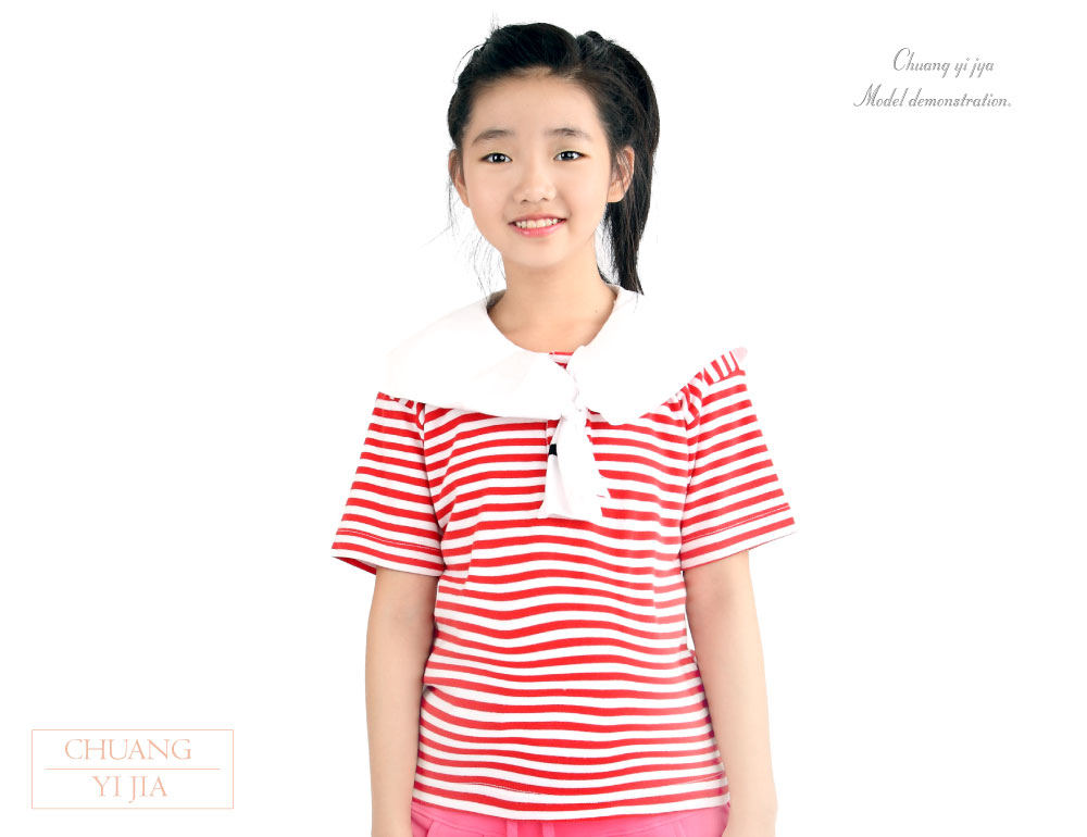 創e家團體服-T恤訂製款水手服童版 -紅白條