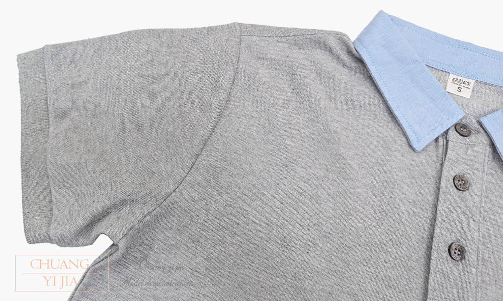 創e家團體服-POLO衫訂製款有口袋束口中性-灰配淺藍領-袖口束口