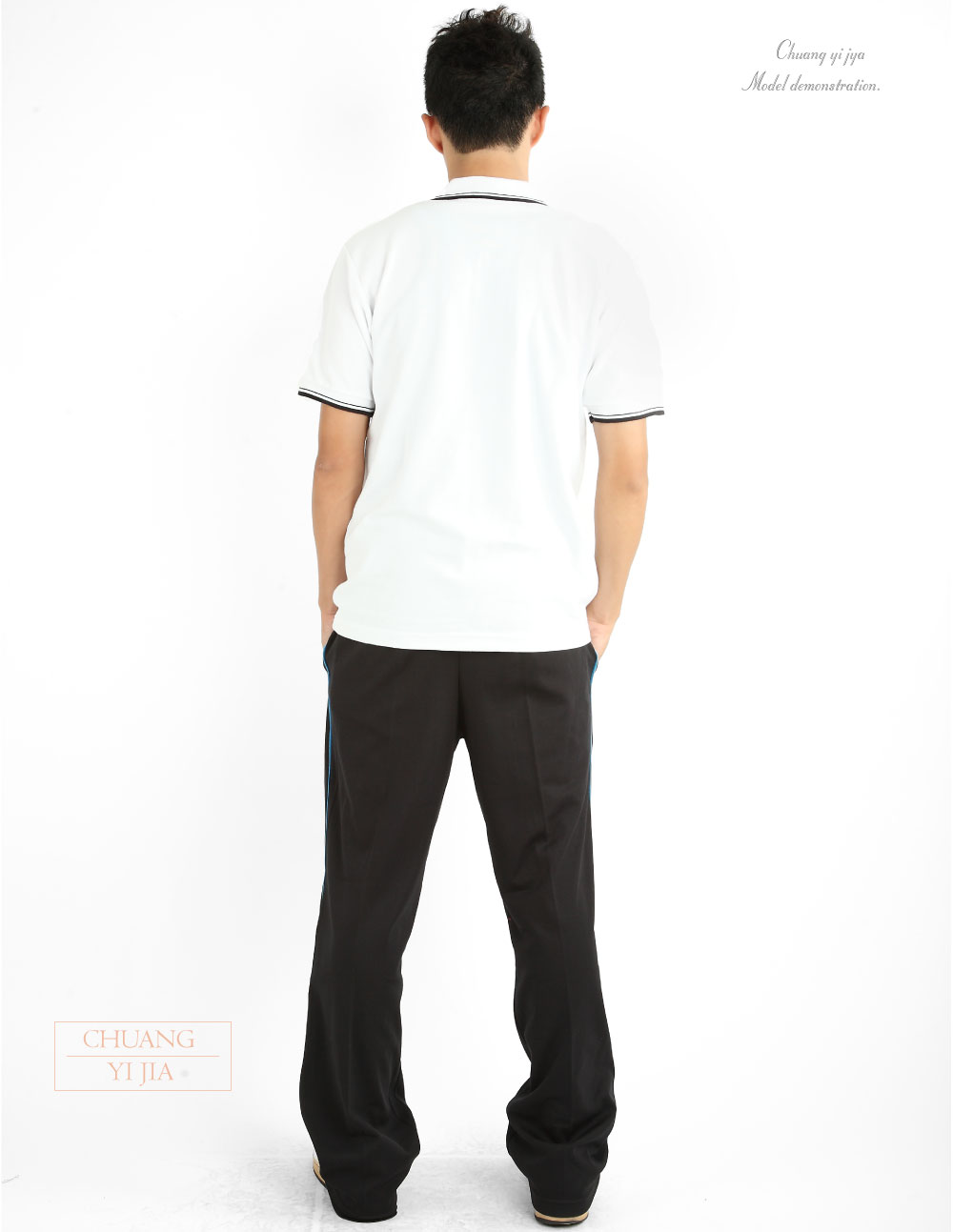 創e家團體服-POLO衫訂製款有口袋束口中性-白配雙黑條領