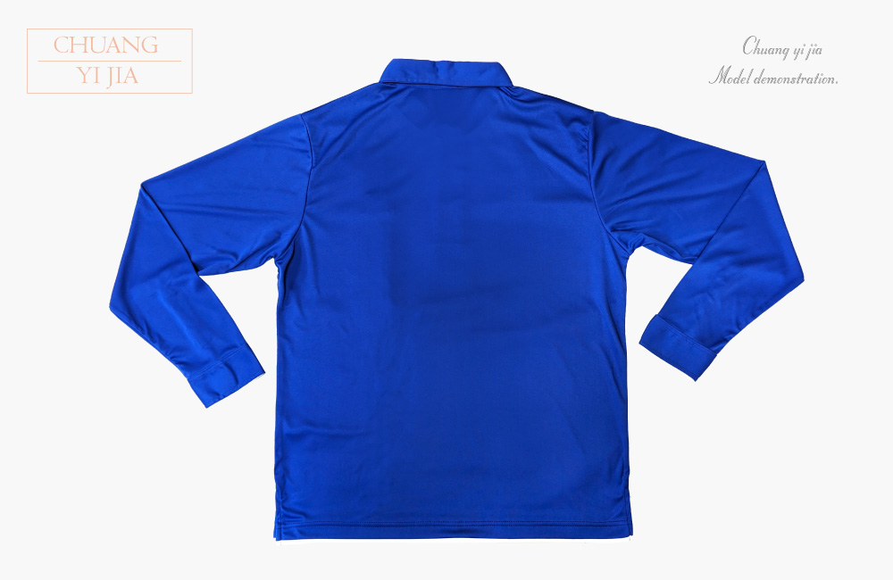 創e家團體服-POLO訂製 襯衫袖 長袖 寶藍配白 背面平拍