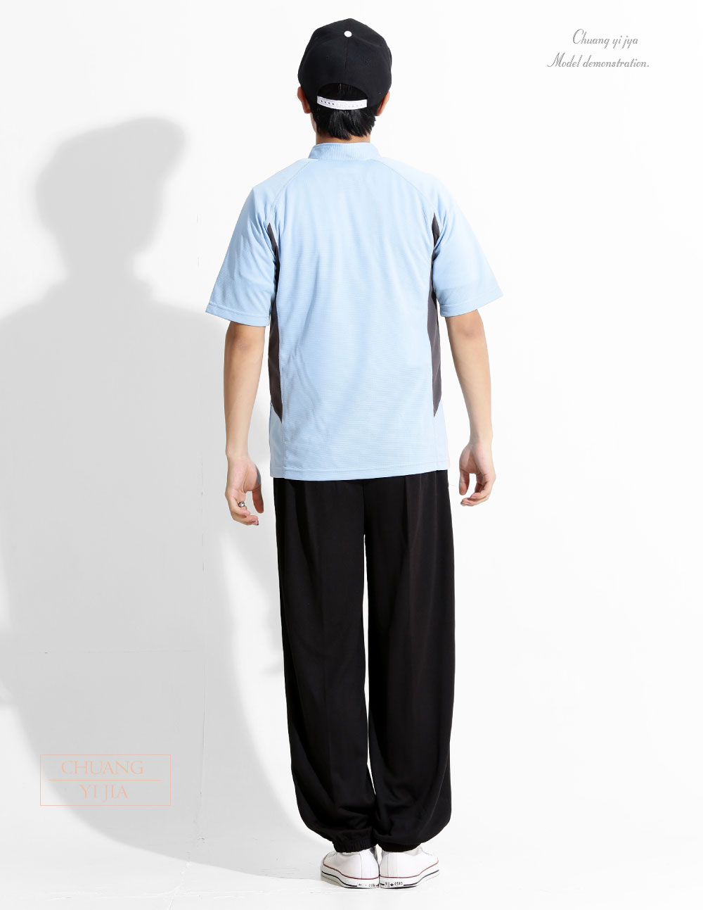 創e家團體服-POLO衫訂製短袖/拉鍊式立領衫運動風-天藍灰