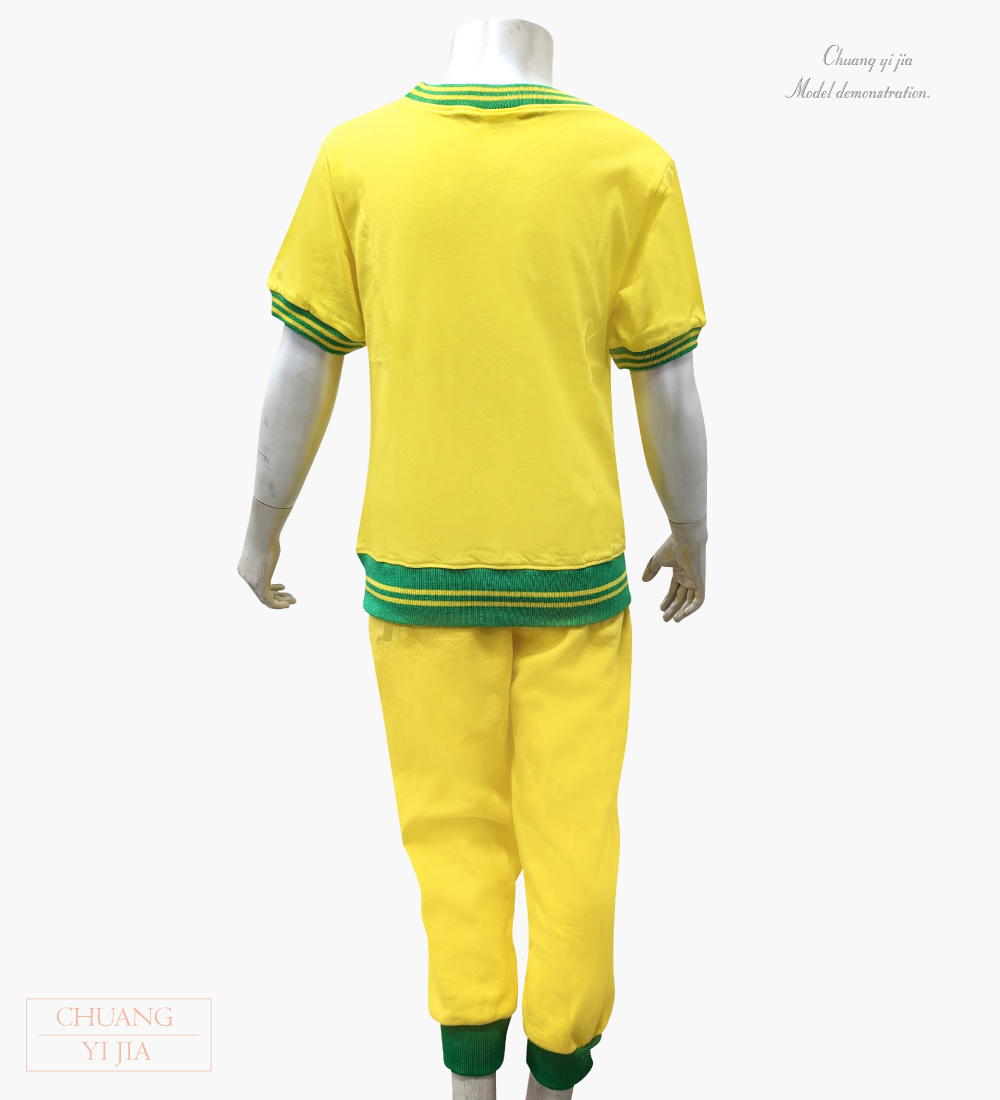 創e家團體服-T恤訂製款圓領束口款 -黃配綠-背面