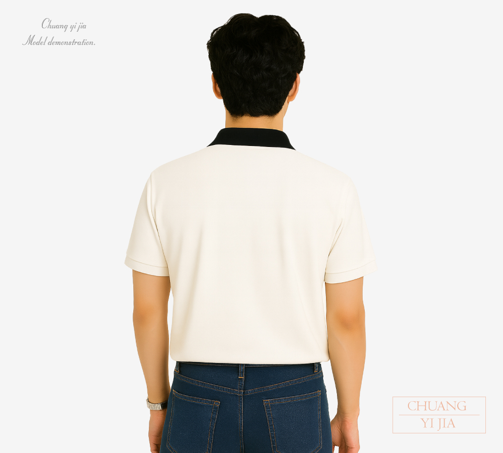創e家團體服-POLO訂製 束口 休閒風 白配丈青 背面