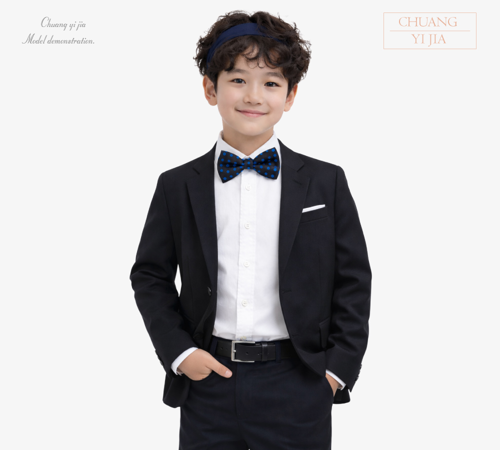 創意家團體服-領結 領結 蝴蝶結訂製款|鬆緊帶繩釦|昇華圓點-配戴示意