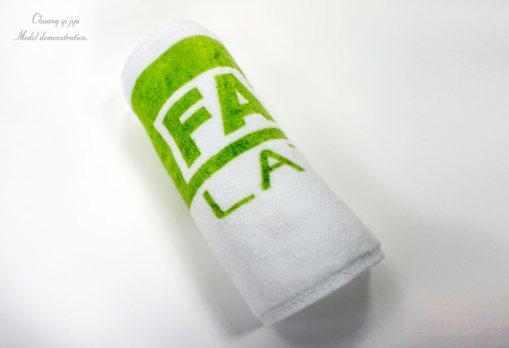運動毛巾客製化毛巾-印刷 簡約白底綠字