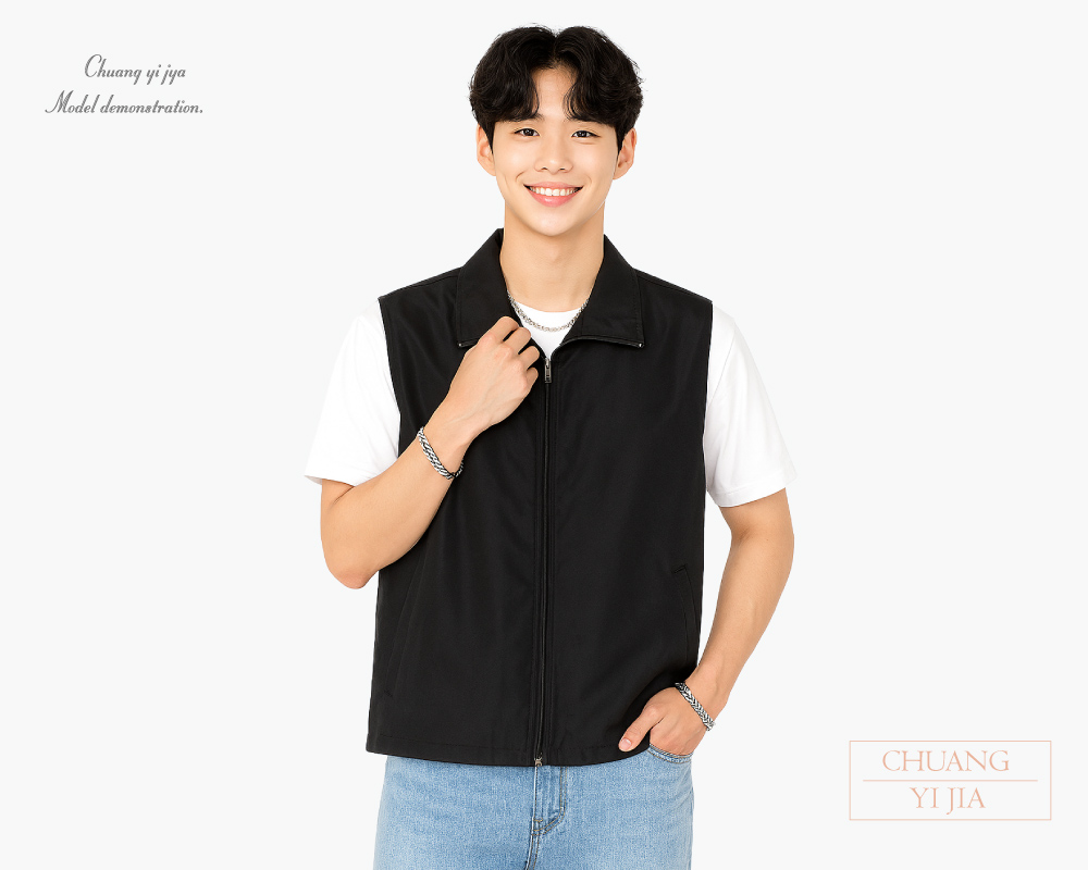 創意家團體服-休閒背心選舉背心|加內裡 訂製款|黑色-正面示意