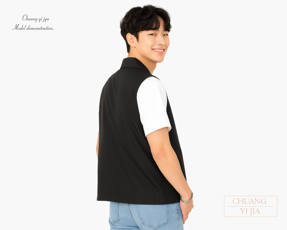 創意家團體服-休閒背心選舉背心|加內裡 訂製款|黑色-背面示意