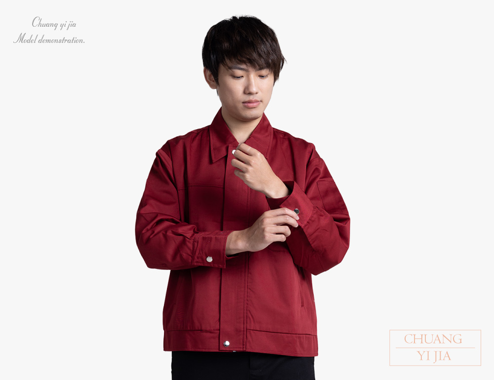 創e家團體服-工作外套 工作服訂製 酒紅 正面