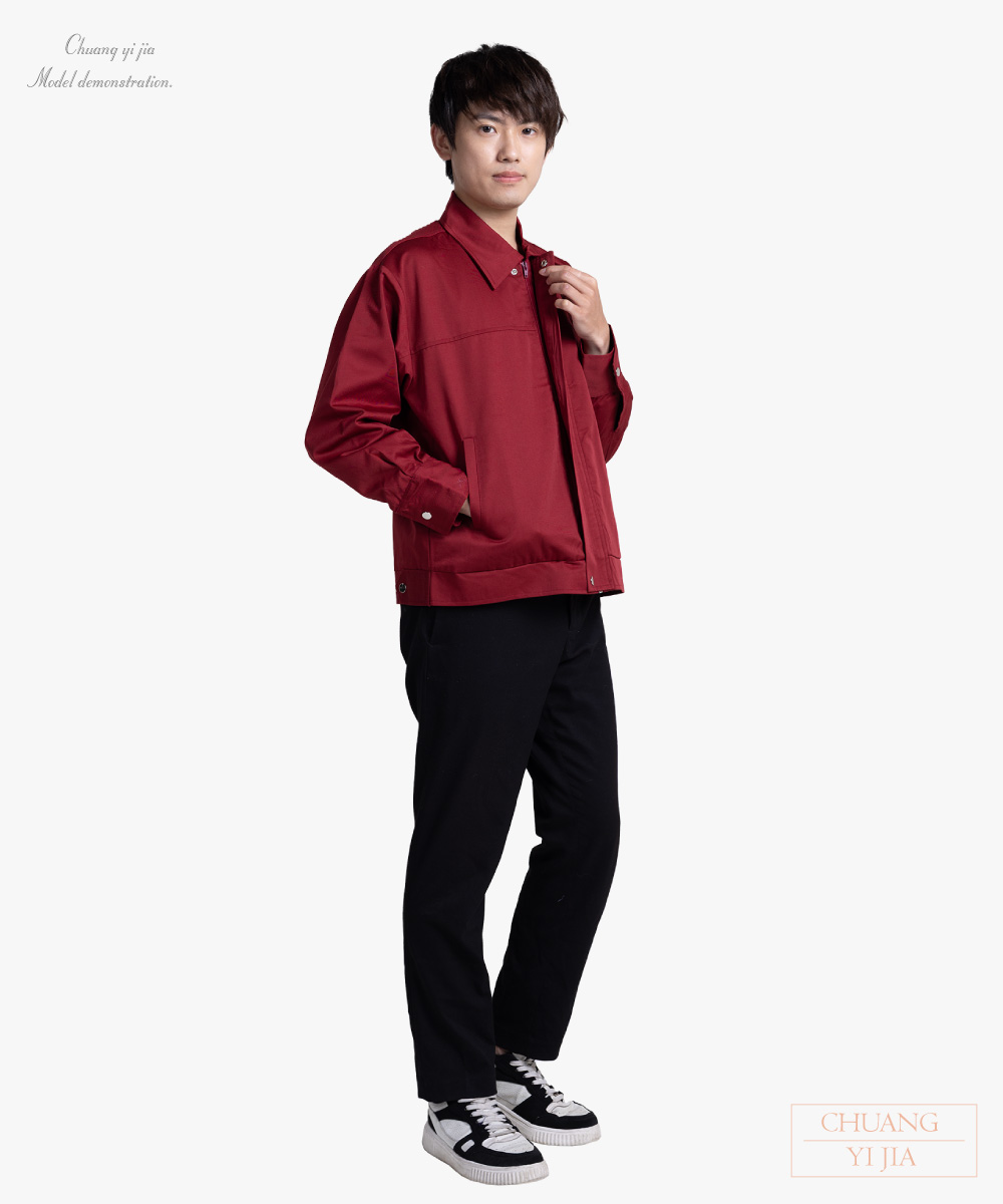 創e家團體服-工作外套 工作服訂製 酒紅 側面