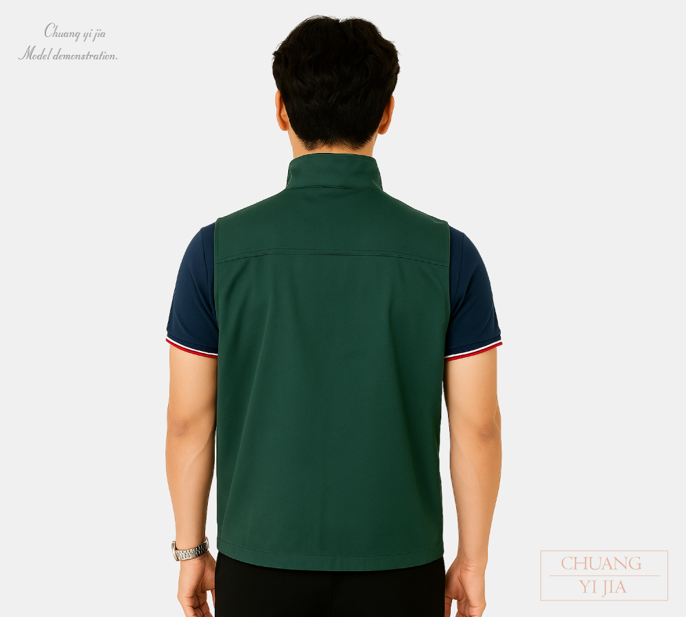 創意家團體服-多口袋工作背心|訂製-綠-背面示意