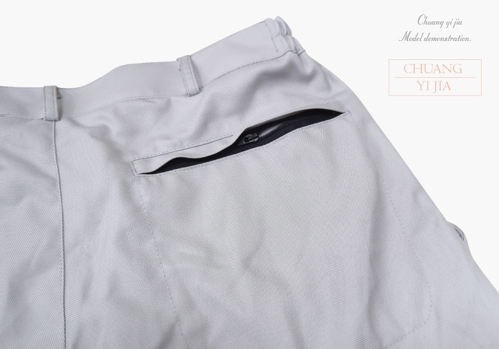 台灣創意家團體服-工作褲 訂製 淺灰色-背面拉鍊口袋