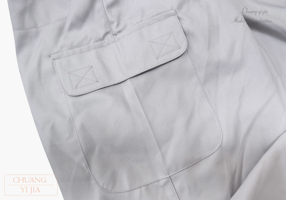台灣創意家團體服-工作褲 訂製 淺灰色-褲管貼袋加魔貼