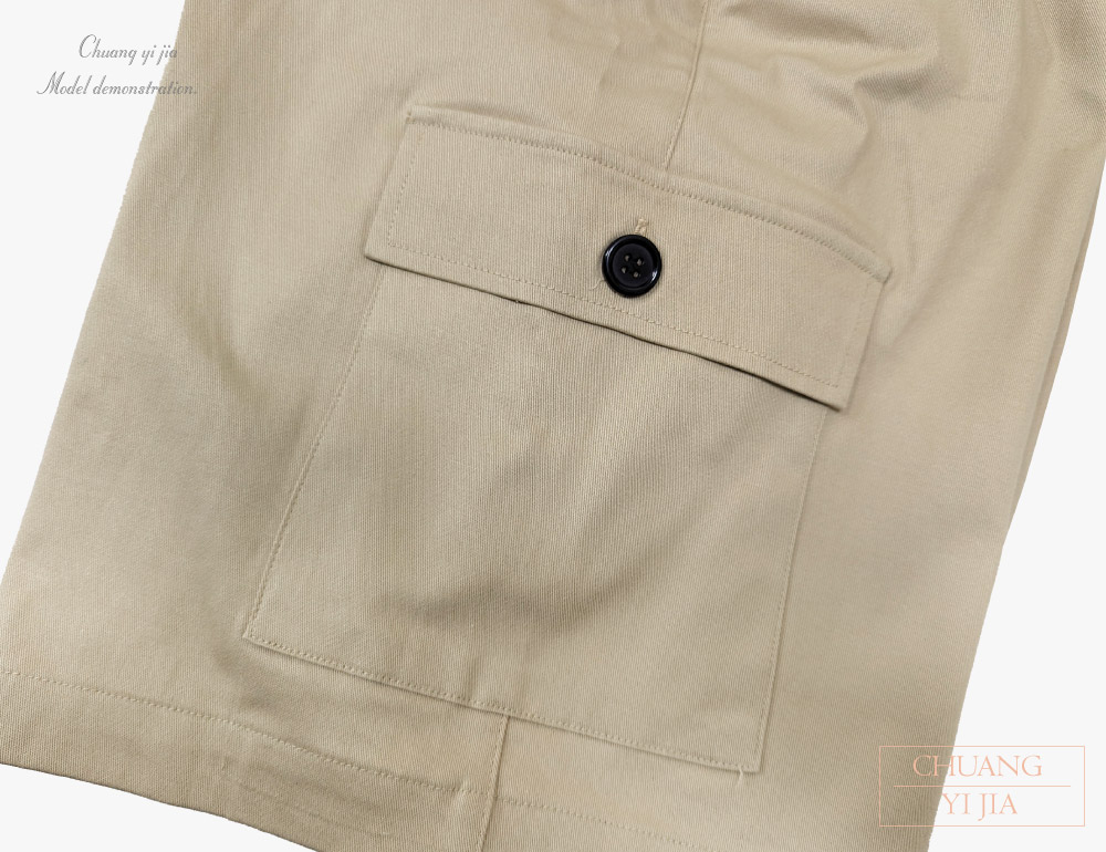 台灣創意家服飾團體服-工作褲短褲 訂製 卡其色-側邊貼袋