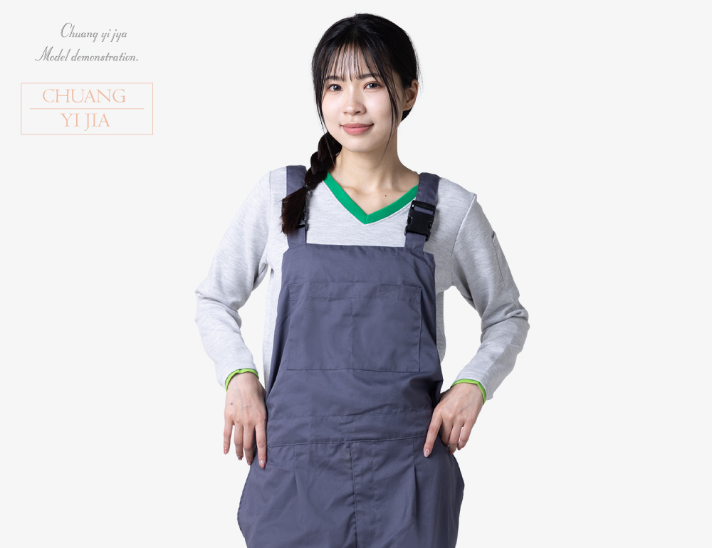創e家團體服-連身工作服長袖訂製-灰色 正面