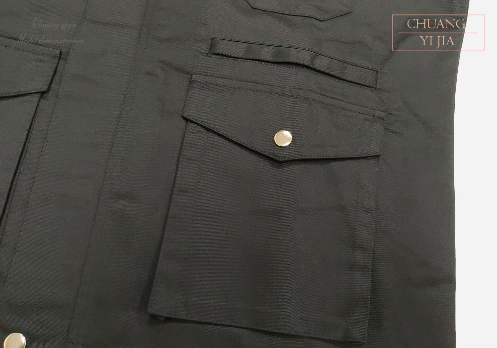 創e家團體服-抗靜電工作背心 訂製 天藍配黑 正面暗袋與下擺口袋