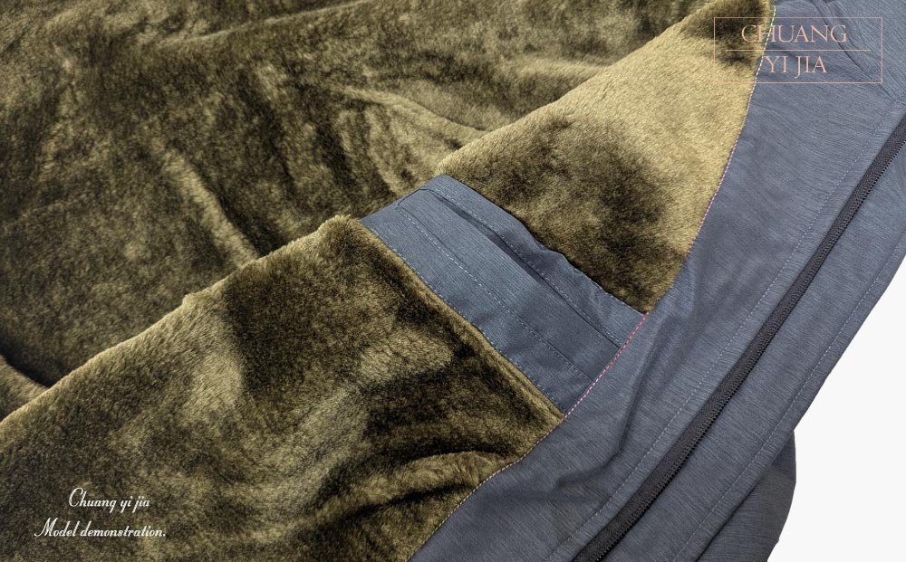 創e家團體服-可拆帽毛裡外套-灰-內裡與暗袋