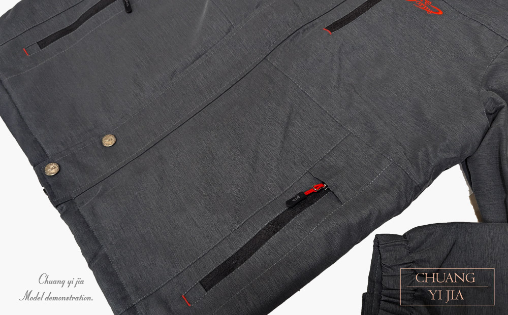 創e家團體服-可拆帽毛裡外套-灰-腰側拉鍊口袋