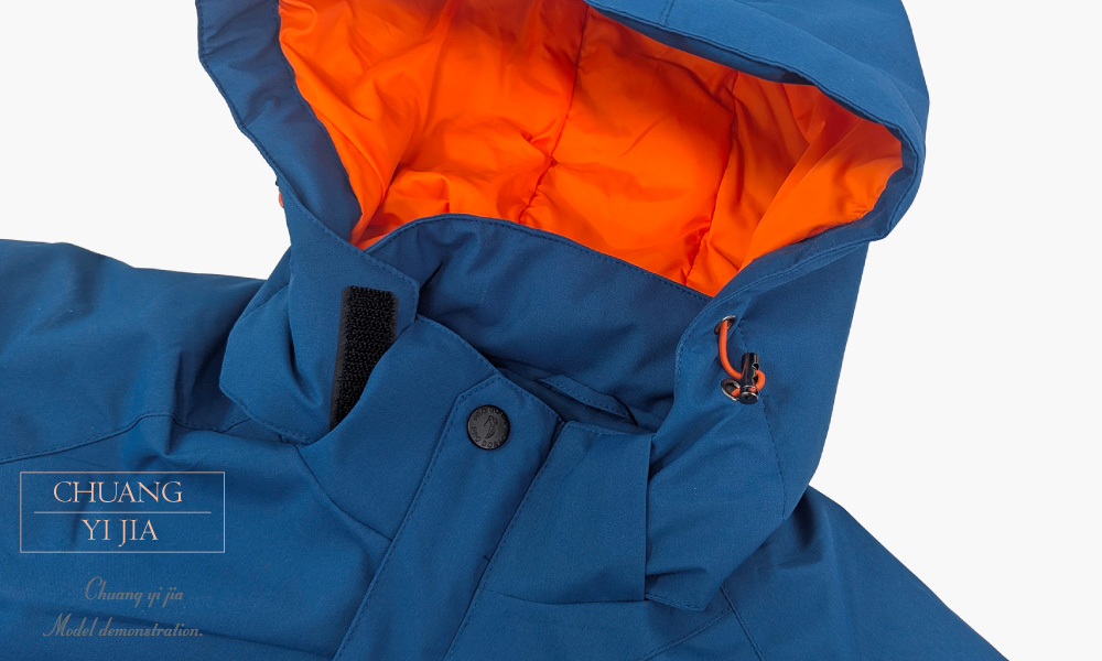 創e家團體服-可拆帽鋪棉外套-藍 領子束帽