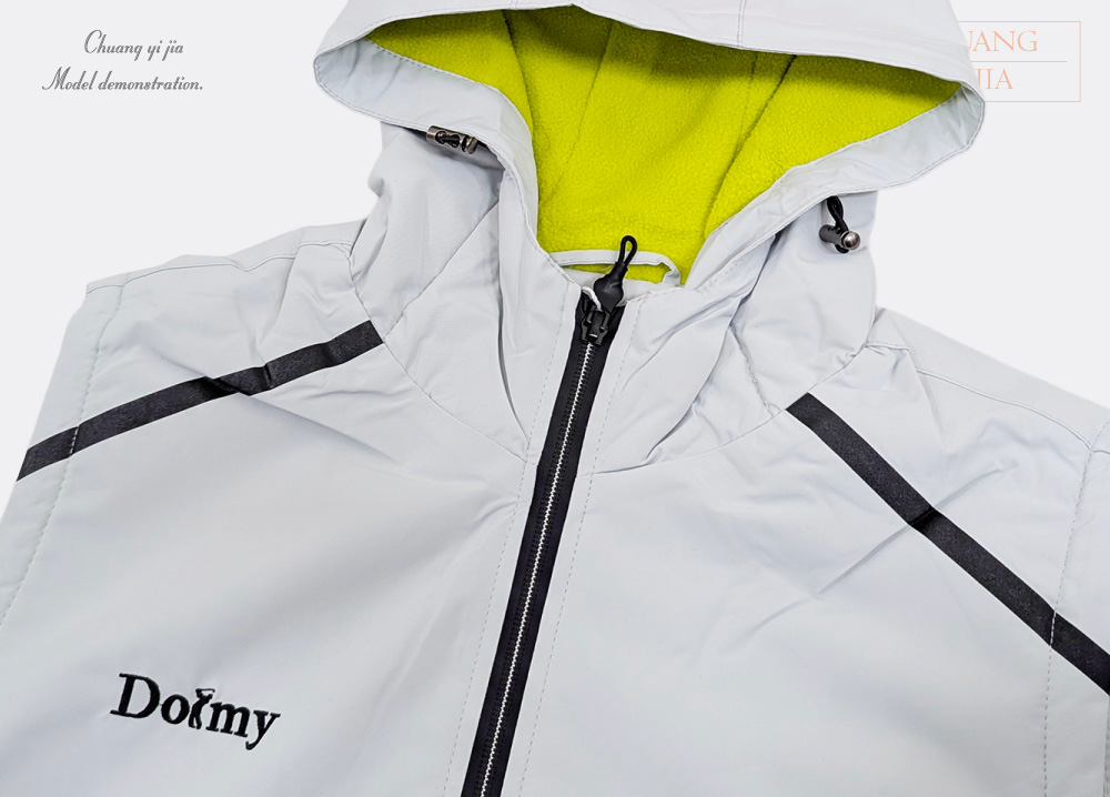 創e家團體服-連帽刷毛背心-白灰 領子