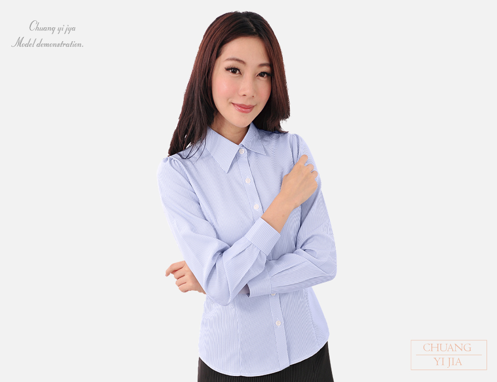 創意家團體服-女襯衫 長袖襯衫 短袖襯衫  淺水藍條紋