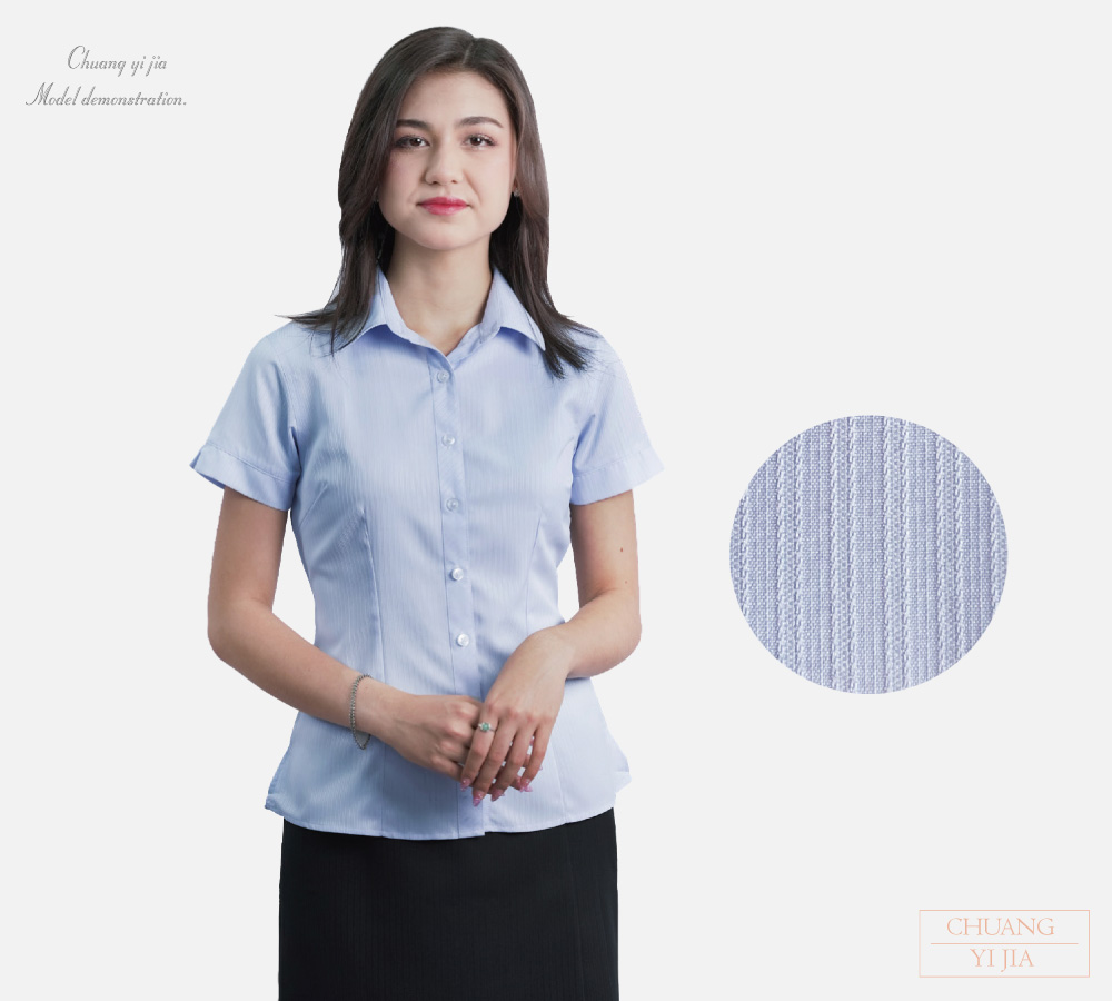 創意家團體服-女襯衫 長袖襯衫 短袖襯衫  藍色暗條紋