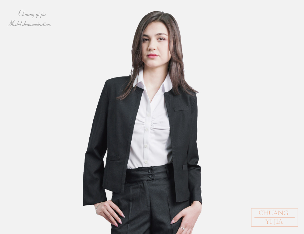 創意家團體服-女開襟外套-晶鑽黑短版