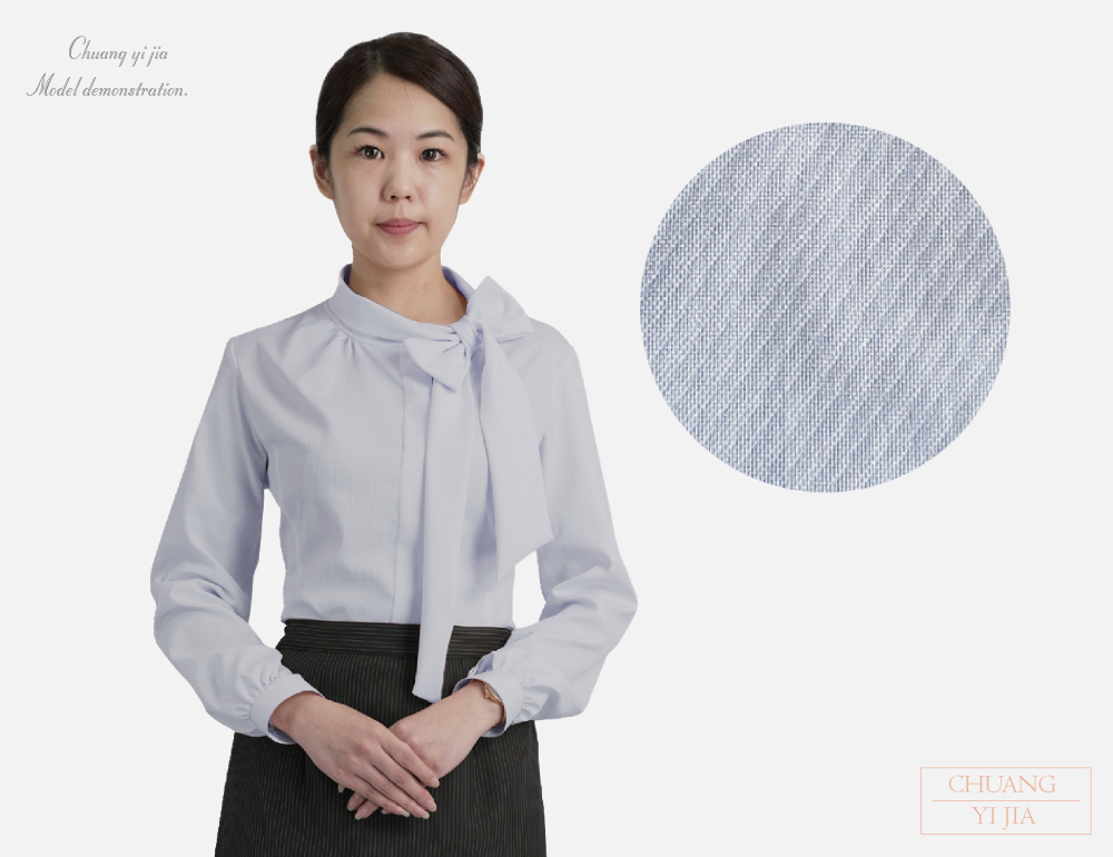 創意家團體服-側領結女襯衫-灰色斜紋